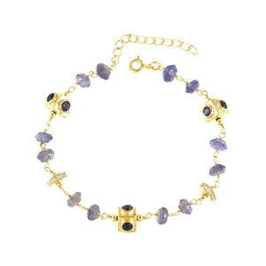 2026 Wholesale Price Woman's Fine Jewelry <b>Bracelet</b> Gold Plated Iolite And Zircon Stone <b>Beads</b> <b>Bracelet</b> - Product Image 1