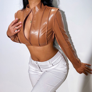 แจ็กเก็ตหนังแกะแท้ทันสมัยสำหรับผู้หญิงทรงสลิมฟิตมีซิปแจ๊กเก็ตออกแบบโลโก้ได้ตามต้องการ - Product Image 3