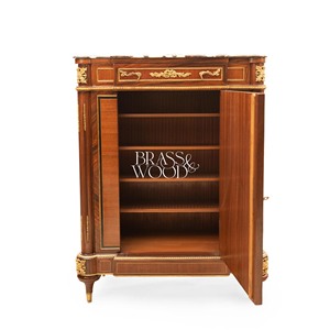 Mueble Zapatero de Lujo Estilo Francés con Tapa de Mármol Premium, Marquetería Floral Intrincada y Detalles en Latón Dorado para Salón de Palacio - Product Image 3