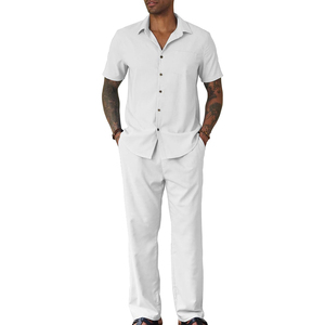 Camisa con botones Pantalones sueltos Conjunto de 2 piezas de calidad premium Ropa de playa de manga larga Trajes de yoga informal con bolsillo Conjuntos para hombres - Product Image 1