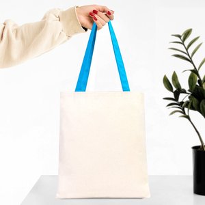 Turquoise Handles 100% Cotton Canvas <b>Purse</b> <b>Medium</b> Size-14 X 16 Inches 10 oz for Daily Use Advertising Foods Heat Transfer - Product Image 1