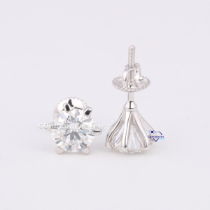 Clásico elegante 14Kt oro blanco corte redondo laboratorio crecido diamante elegante para mujeres Stud pendiente minimalista VVS claridad - Product Image 3
