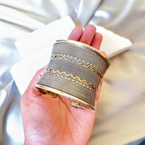 กำไลข้อมือทองเหลืองดิบ69มม., กำไลข้อมือฝัง, กำไลข้อมือช่องว่างเปล่า, สร้อยข้อมือทำด้วยมือกว้าง, ทองเหลืองดิบ - Product Image 4