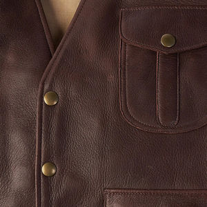 Chaleco de cuero de invierno transpirable con múltiples bolsillos de calle alta para hombre marrón - Product Image 5