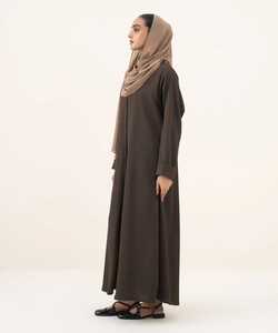 Abaya musulmane modeste et simple en velours orné pour femmes, robe maxi de style A pour l'Aïd - Product Image 6