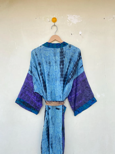 Silk Tie Dye Kimono Women's Wear Robe Maxi <b>Dress</b> <b>Lounge</b> Wear Silk Kimono Robe - Product Image 2