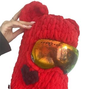 Chapeau de sport automne-hiver fait main en fil de coton laitier 100% avec design casque de ski Panda, style personnage tendance, pour hommes et femmes, pêche - Product Image 5