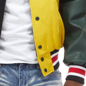 Blouson universitaire en cuir de vachette personnalisé pour hommes hiver Street Style Letterman Baseball vestes laine coupe-vent tricoté - Product Image 3