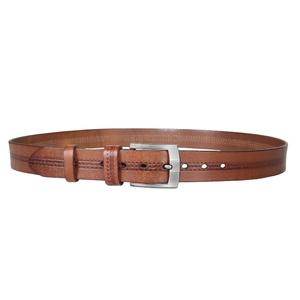 Men's Genuine Cowhide Leather <b>Belt</b> Solid Brown Formal Pin Buckle Silver Rectangular Durable One-Piece Molding - Product Image 1