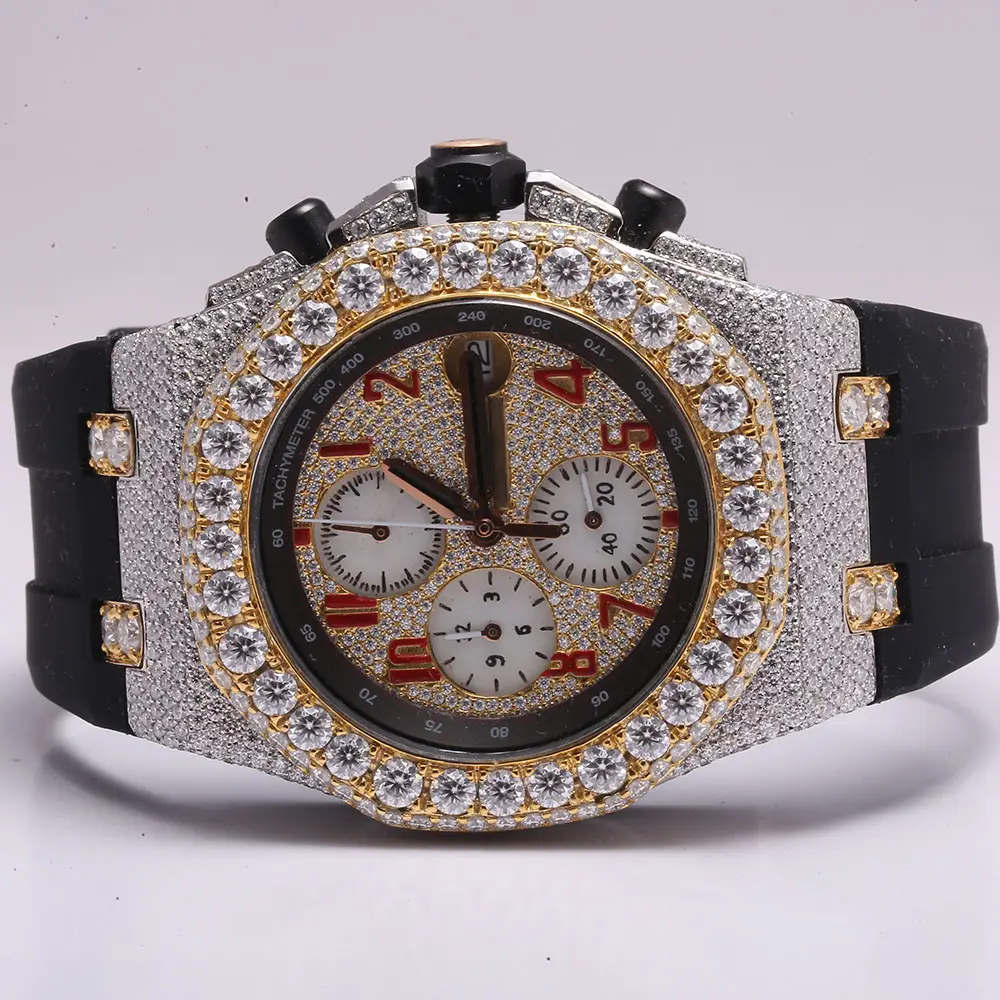 2023 new arrival brand iced out high quality luxury gold silver original customized hip hop men moissanite diamond wrist watch
