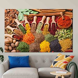 Impression sur toile élégante avec motifs d'épices pour décoration murale de cuisine, encadrée - Product Image 1