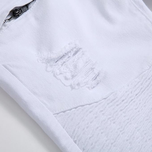 100% Cotton Casual Men's Denim Shorts <b>White</b> Mid <b>Waist</b> Straight Fit Distressed Style With Custom Logo - Product Image 4