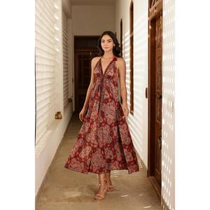 Robe longue décontractée et élégante pour femmes, imprimé bohème, col halter, 100% coton, durable, lavable, tendance, quotidienne, pour les fêtes - Product Image 5