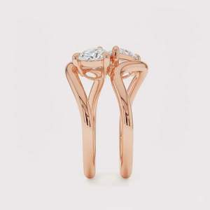 Anillo de Diamante Cultivado en Laboratorio con Corte Pera y Redondo para Mujer, Oro Rosa de 18K con Baño de Rodio, Diseño Toi Et Moi - Product Image 3