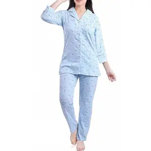 Individuelles Logo Baumwolle bedruckt atmungsaktiv Schlafanzug für Damen Nachtkleid Pyjama-Set Schlafanzug USA 2024