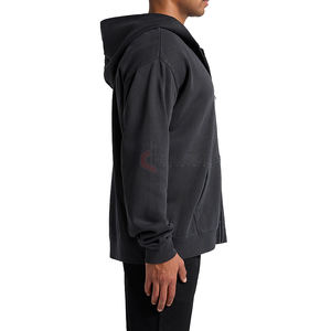 Sudadera con capucha y cremallera para hombre de gran tamaño con hombros caídos de alta calidad 100% algodón poliéster peso pesado logotipo personalizado sin cuerdas - Product Image 3