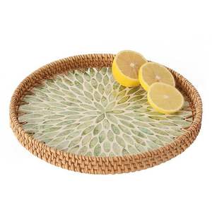 Meilleur choix plateau en rotin nacré de forme ronde avec vadrouille artisanat rotin osier ensemble de (3 pièces) de l'Inde - Product Image 3