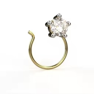 18k Or Jaune Certifié Solitaire Lab Groen Diamant Épingle de Nez Porter Tous Les Jours Conception Florale Fine Piercing Bijoux Pour Femmes - Product Image 1