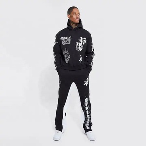 Ensemble personnalisé de pantalons de survêtement et de sweat à capuche à imprimé de flamme ensemble de survêtement pour hommes 2 deux pièces surdimensionné streetwear ensembles de survêtements de mode - Product Image 6