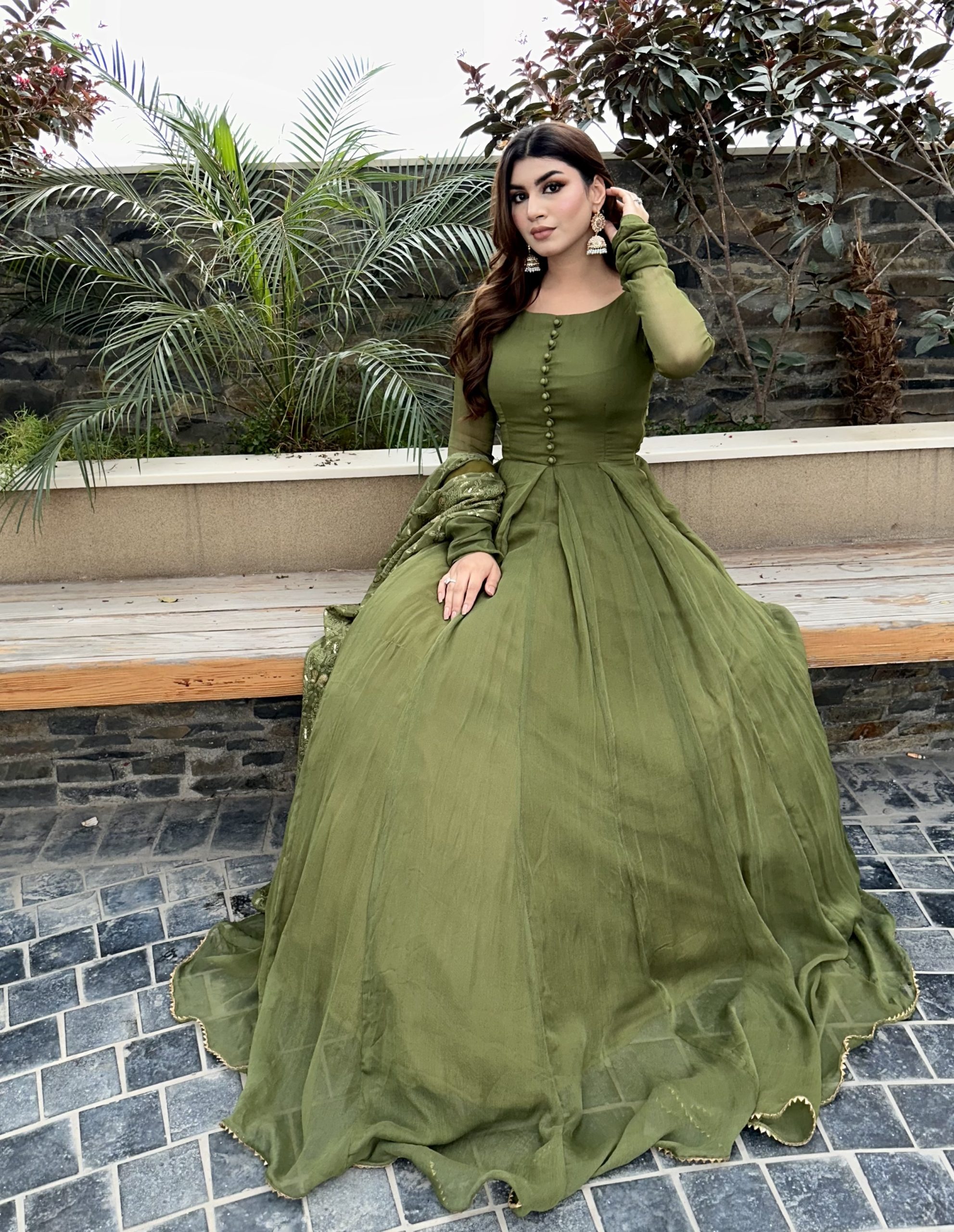 knee length dresses for ladies Multi-Color Organza Floral Print Full Sleeves Anarkali Suit Set (16-Sky-AFNKB)