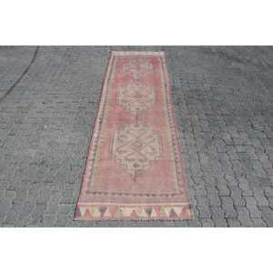 3.2x10.8 ft Vintage <b>Runner</b> Rug, Turkish <b>Red</b> Solid Rug - Product Image 1