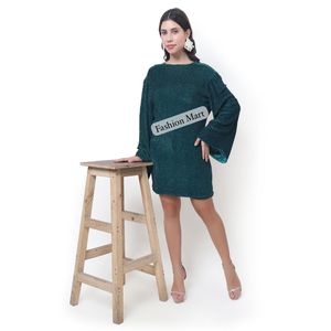emerald green dress south africa Emerald Green Jacquard V-Neck Mini Dress Small main image 0