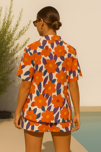 Femmes et filles été Laser Orange et blanc chemise et tube Shorts ensemble coordonné ceinture tissée point culminant bas prix - Product Image 2