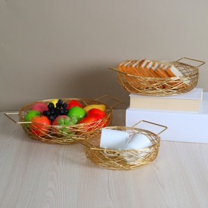 Kitchen Fruit Bowl <b>Wire</b> <b>Basket</b> Round Iron Storage Food Organizer Holder Metal <b>Wire</b> Fruit <b>Basket</b> - Product Image 3