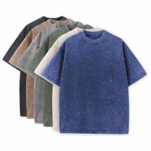 Camiseta para hombre, venta al por mayor, logotipo personalizado, camiseta lavada con ácido Vintage, Camiseta de algodón pesado para hombre en blanco - Product Image 1