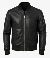 Blouson aviateur noir en cuir pour homme avec poignets et col côtelés | Vêtements d'extérieur classiques à fermeture éclair | OEM personnalisé disponible