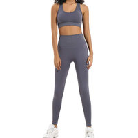 Ensemble de yoga pour femmes, taille élastique, logo personnalisé sur le devant, 2 pièces, vêtements de sport, spandex/polyester, longueur intégrale, sans manches