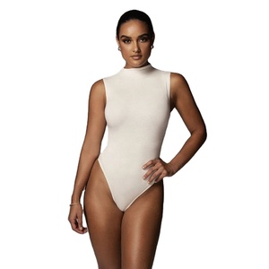 Combinaison moulante sexy sans manches pour femme, col en V, unie, avec décoration vintage, longueur cheville, en tissu mémoire Spandex/Coton - Product Image 4