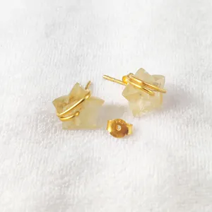 Citrine Star Shape Stud Earring 925 Sterling Silver Stud Wire Wrapped Gemstone Tiny Stud Earring For Jewelry Making