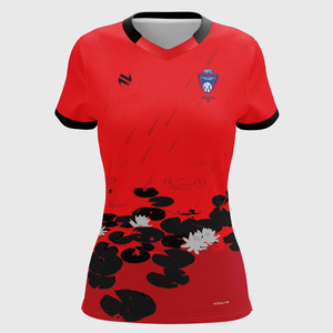Conjunto de jugadores de fútbol femenino 100% poliéster diseño sólido manga corta servicio OEM con posición frontal del logotipo - Product Image 1