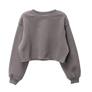 Sweat-shirt à manches longues pour femmes, vêtements de sport, décontracté, col rond, côtelé, ourlet, 100% coton - Product Image 1