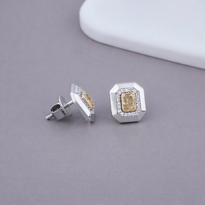 Wholesale Radiant Cut Yellow Lab Grown Diamond <b>Halo</b> Stud <b>Earrings</b> 925 Solid Sterling Silver Rhodium Plated Luxury IGI Certified - Product Image 2