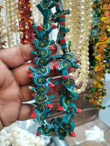 Wooden in <b>Red</b> Colour Handmade Hand Painted <b>Beads</b> with Birds and Animal Theme Patterns of Elephant and Parrots for Resale - Product Image 5