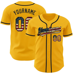 Camisetas de béisbol personalizadas Gradiente Azul Rojo y Amarillo Nombre del equipo y número Uniformes - Product Image 3