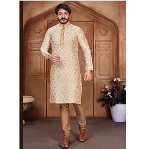 Eid Special Ethnic Wear Indian Traditional Wear Jacquard Hand Worked Kurta Pajama For Mens Wedding Wear
