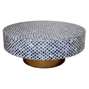Table basse florale ronde incrustée d'os de style moderne avec base en laiton pour le salon ou l'artisanat de la maison de l'Inde Offre Spéciale - Product Image 4
