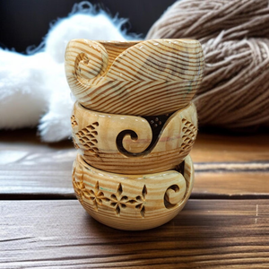 Handcrafted Wooden Yarn Bowl with Turquoise <b>Crochet</b> <b>Hooks</b> Floral Carved Knitting Gift <b>Set</b> Mother's Day or Christmas Gift - Product Image 3