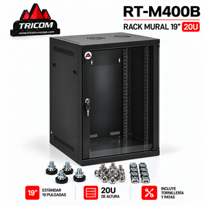 Gabinete de Servidor Metálico TRICOM de 19 Pulgadas y 20U para Montaje en Pared con Puerta de Vidrio, Cerradura, Herrajes y Patas Incluidos - Product Image 2