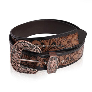 Ceinture d'outillage en cuir occidental de designer vintage classique pour hommes ceinture usinée à la main gravée florale sculptée à la main commande en gros toutes les tailles - Product Image 2