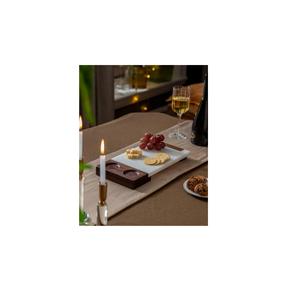 Plateau de service durable en marbre et bois avec base en bois massif, personnalisable pour une décoration et une présentation de style campagnard - Product Image 5