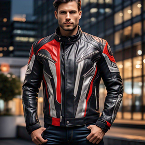 Multi Panel Motorbike Racing Jacket Homme Custom Fashion Designer Classic Biker Jacket Motorcycle Pu Faux Leather Jackets - Product Image 1