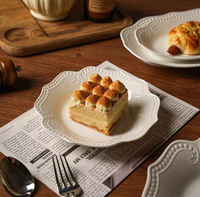 Assiette en céramique vintage à bord perlé, de luxe, profonde, pour servir des plats occidentaux et des desserts