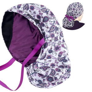 Casquette d'infirmière unisexe en sergé bouffant avec motif floral et bordure violette, pour usage hospitalier, accessoires de fixation sans couture - Product Image 1