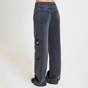 Jean stretch taille moyenne noir pour femme taille XL coupe régulière déchiré droit devant plat respirant Denim Logo été Offre Spéciale - Product Image 2