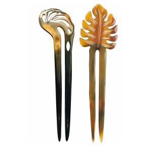 Pince à cheveux en corne de buffle naturelle fabriquée à la main de couleur unique outil de coiffure artisanal pour femmes fille chignon bâton de cheveux - Product Image 3