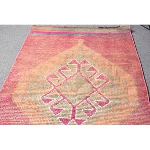 Alfombra Kilim roja y naranja de área grande, lana turca de tejido plano de 2,9x11,1 pies con respaldo de látex para pasillo adolescente o uso en la habitación - Product Image 3